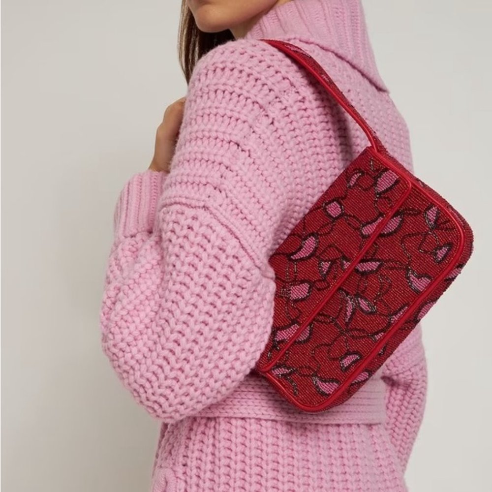 STAUD Red/Pink Beaded 'Tommy' Bag